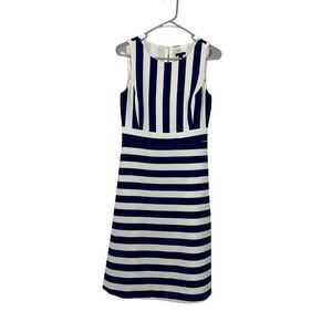 Ann Taylor Blue & White Striped Boatneck Fit & Flare Dress